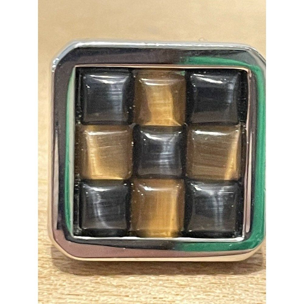 mens basket weave silver  Onyx tigereye square stone cuff links Wedding Formal